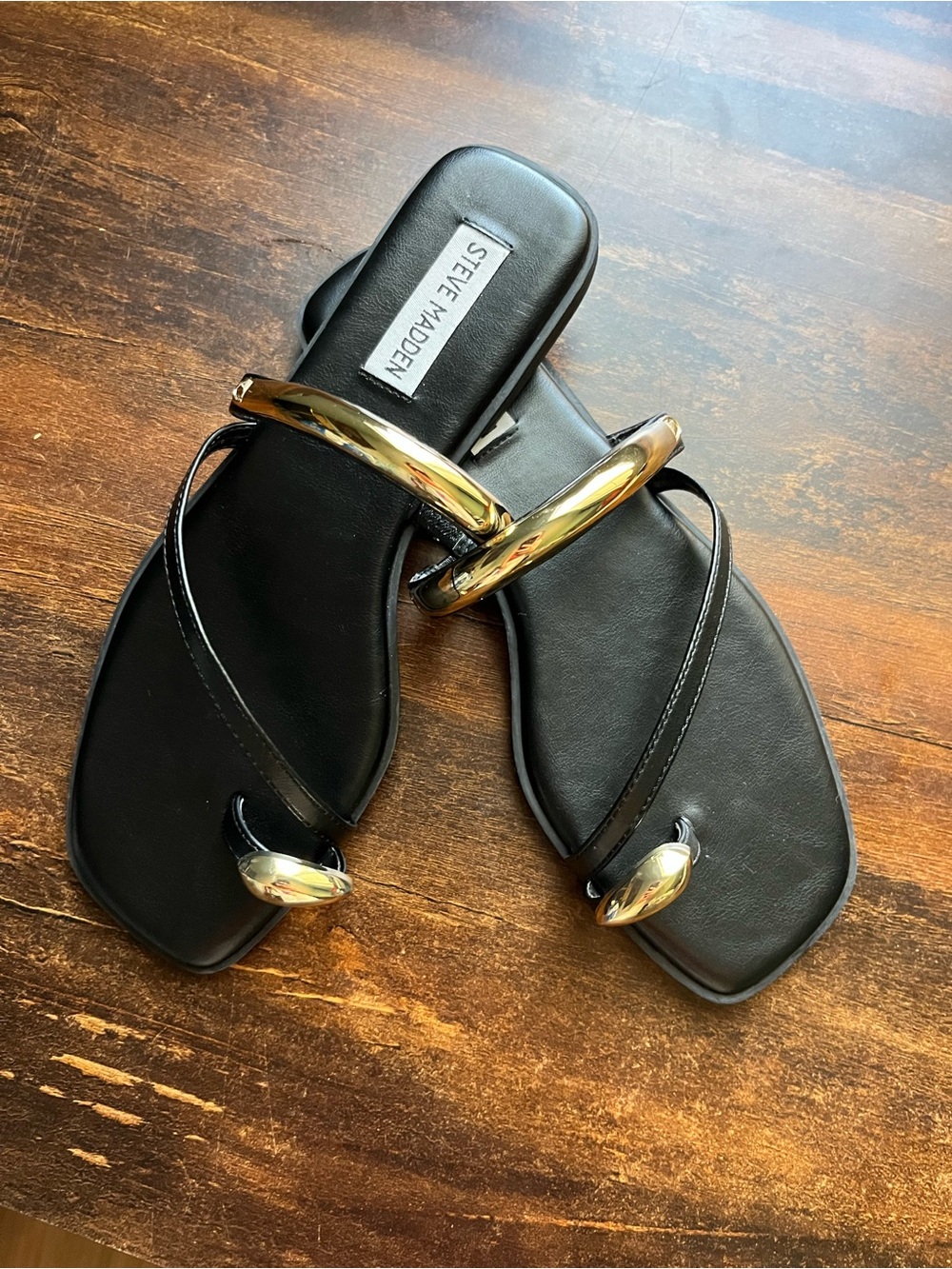 Steve Madden Black Sandal with Gold Hardware